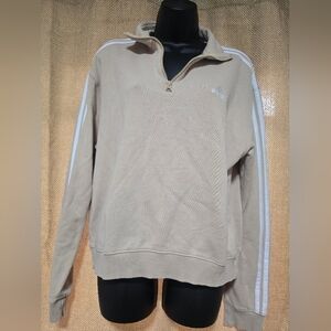 Adidas Tan Zip Up Sweater with Ribbed Cuffs